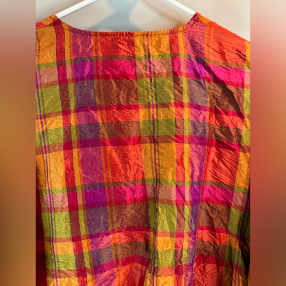 Jennifer George Sketchbook Women’s Pink/orange Plaid Button Up Shirt 100% Silk M - Picture 9 of 12